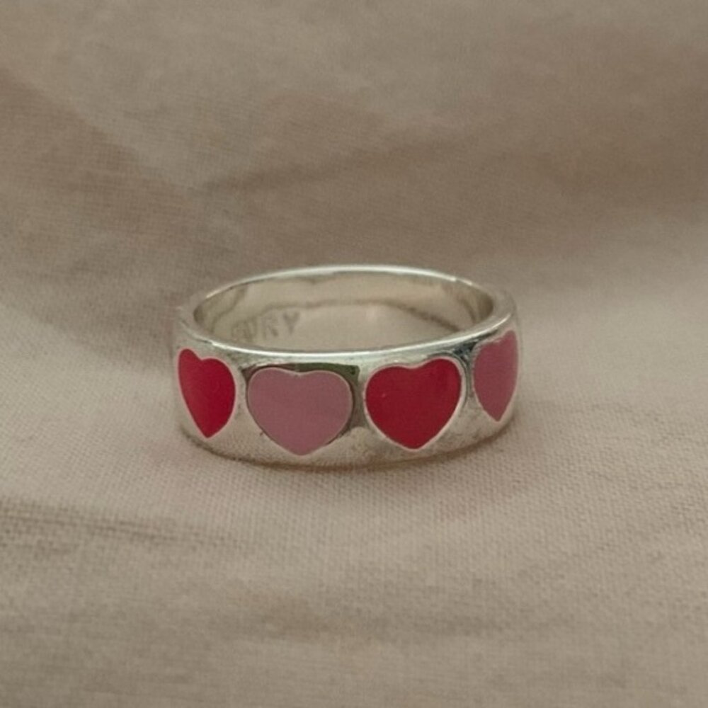 Evry Jewels Silver Tone Chunky Pink Heart Bandring